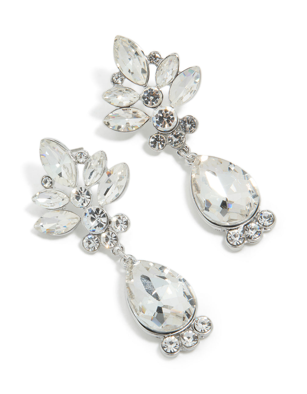 Silver Diamante Floral & Single Drop Earrings