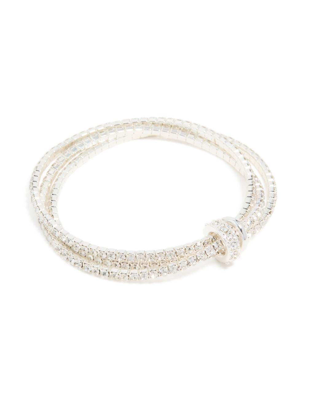 Featuring a silver diamante simple loop stretch bracelet in front view