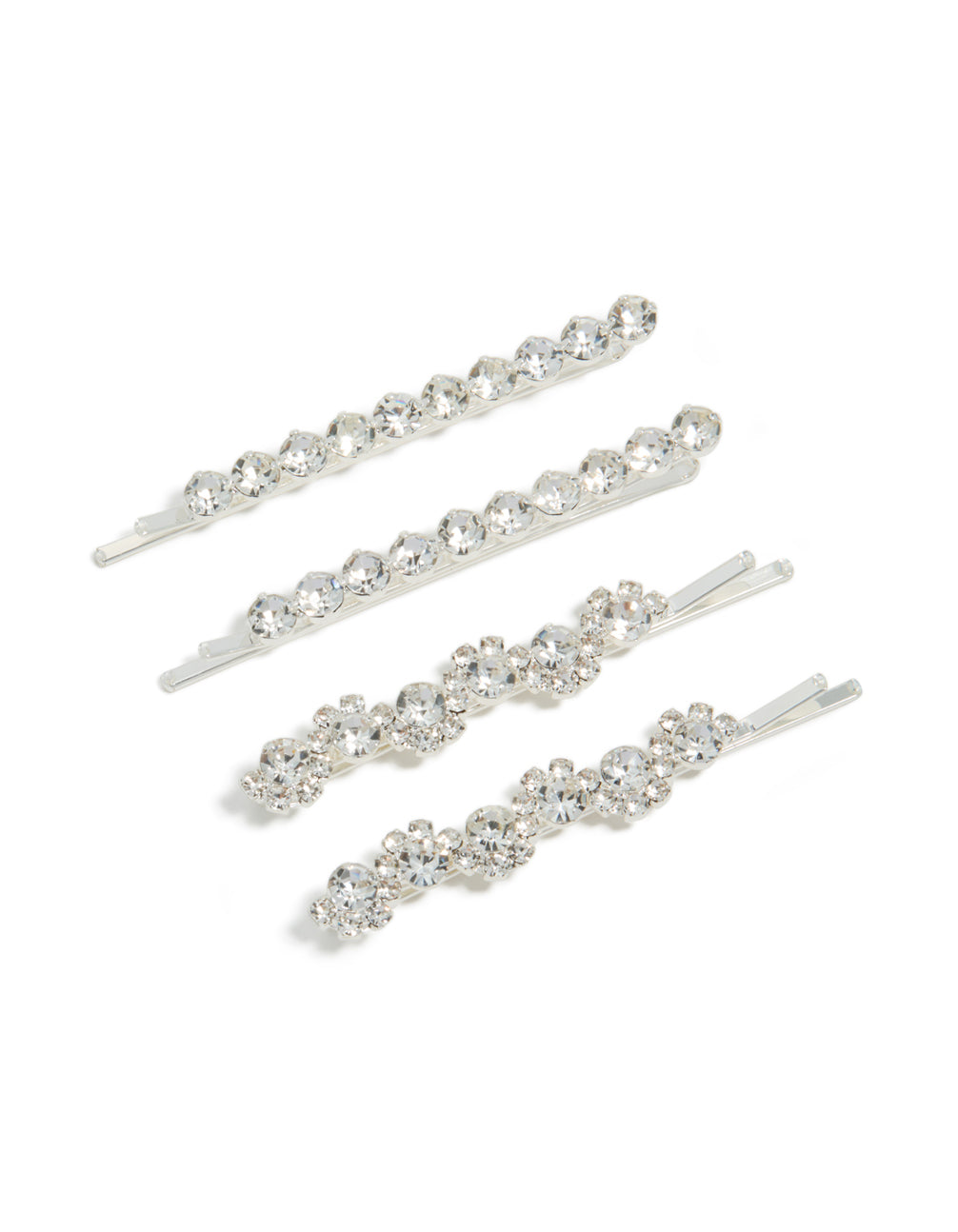 Discover silver diamantes hair clips in a 4-pack front view