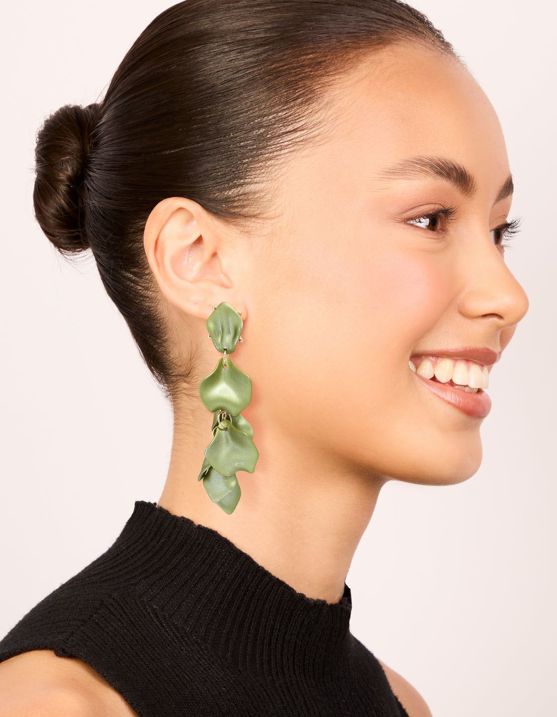 Green Coated Metal Multi Petal Drop Earrings