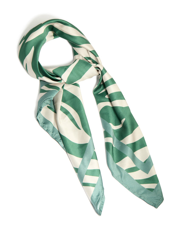 Discover this green and white boho lined fabric scarf with abstract print in darkseagreen, ivory, and teal tones front view