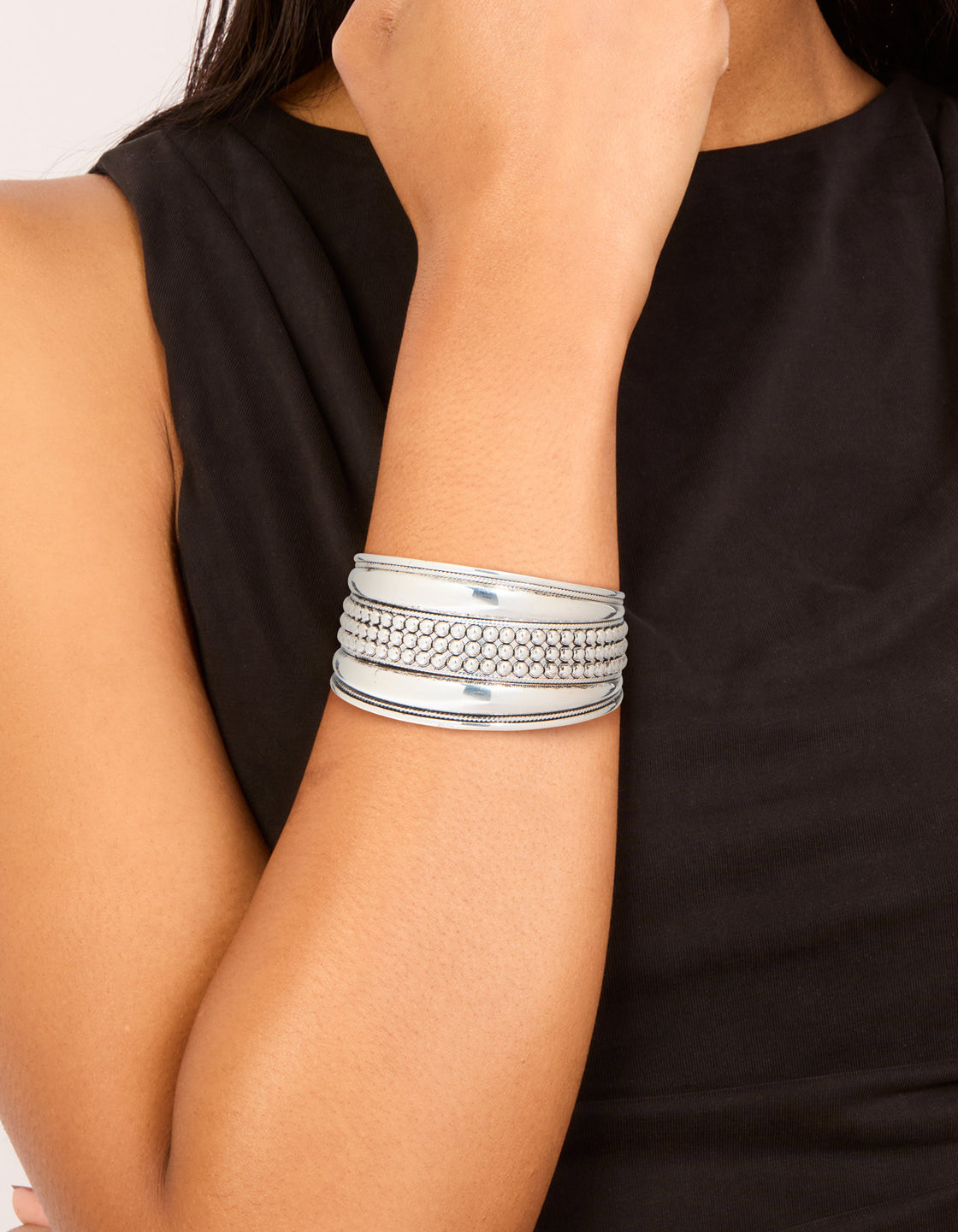 Silver Large Textured Boho Wrist Cuff