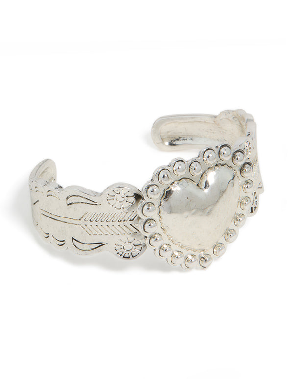 Silver Boho Heart Wrist Cuff