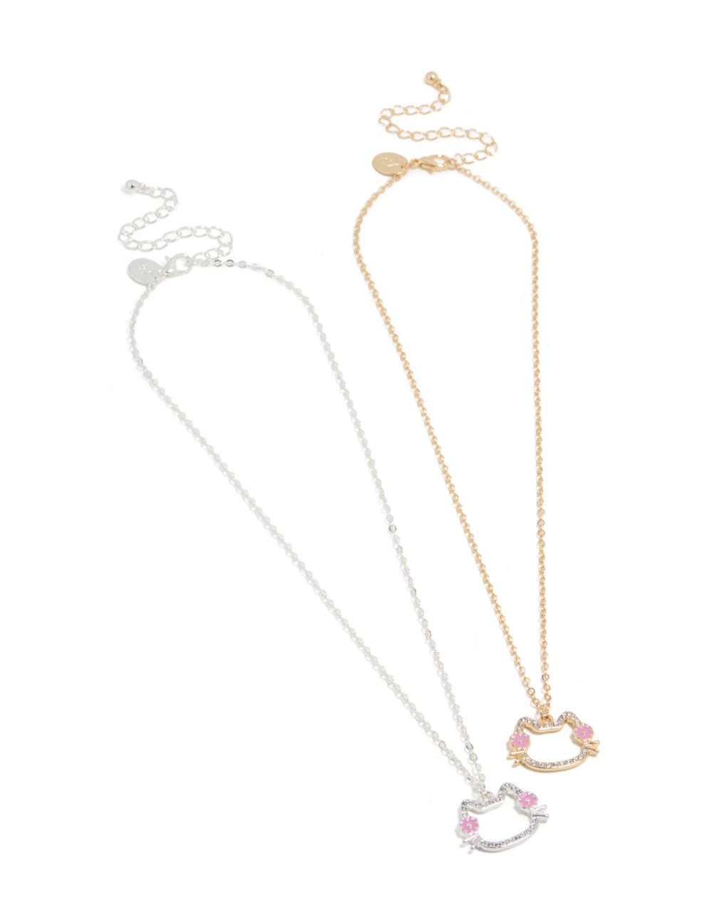 Kids Mixed Metal Diamante Best Friends Cat Necklace 2 Pack