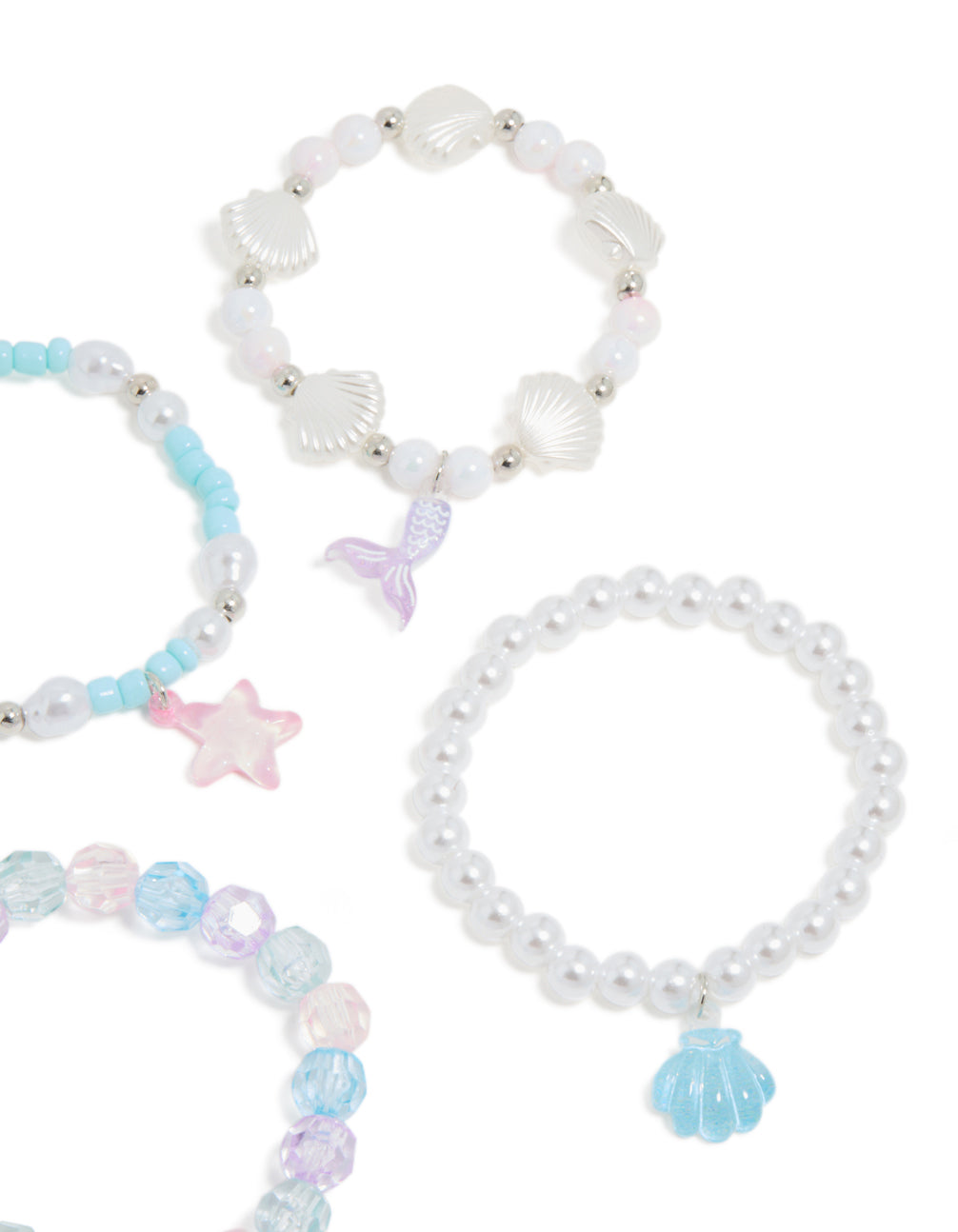 Kids Beaded Pearl Shell Stretch Bracelets 5-Pack