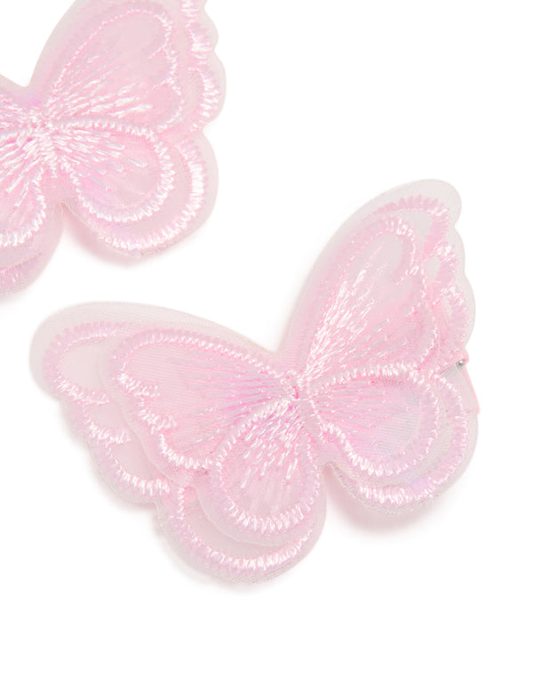 Kids Pink Sheer Fabric Butterfly Clips 2-Pack