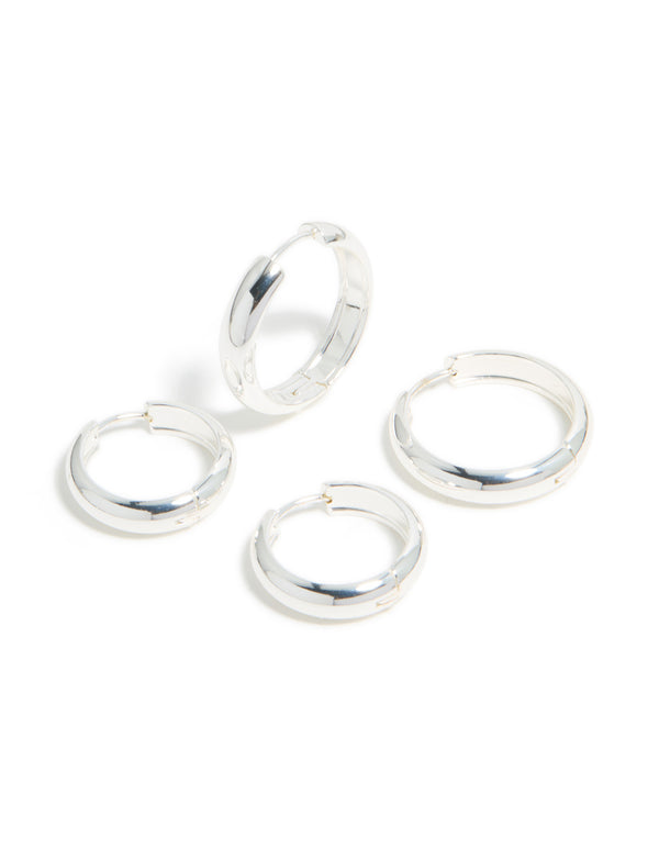 Featuring chunky waterproof stainless steel thick hoop earrings in silver in a 2-pack with a front view
