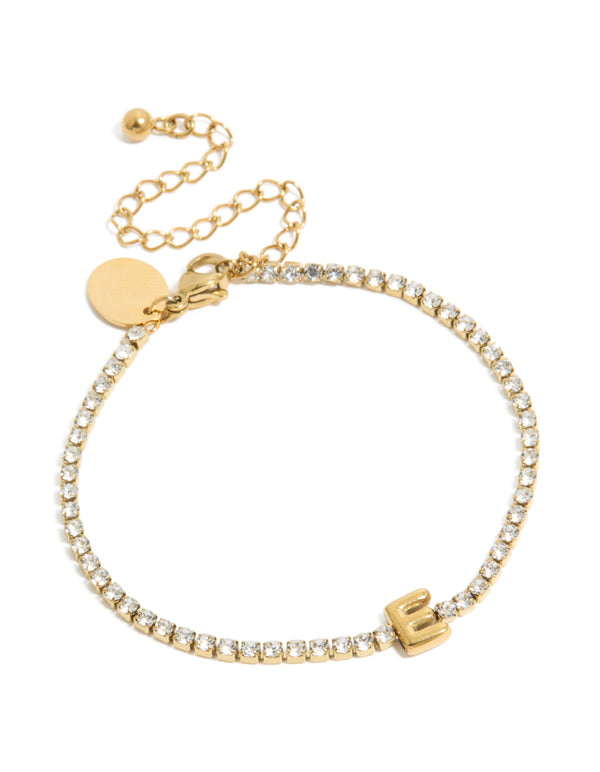 Waterproof Gold Plated Stainless Steel Cubic Zirconia Tennis Letter E Bracelet