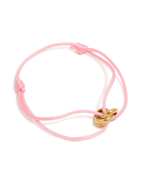 Waterproof Gold Plated Stainless Steel & Light Pink Cord Adjustable Bracelet