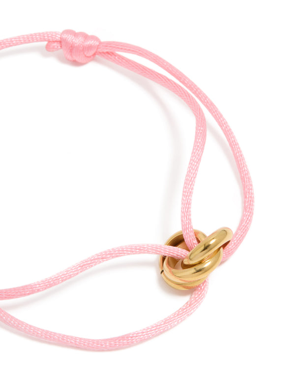 Waterproof Gold Plated Stainless Steel & Light Pink Cord Adjustable Bracelet