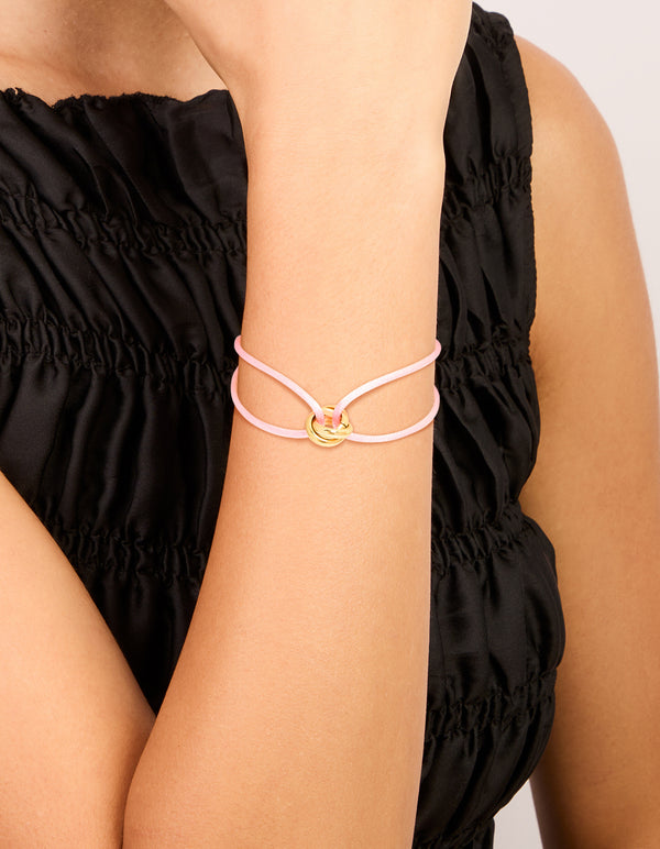 Waterproof Gold Plated Stainless Steel & Light Pink Cord Adjustable Bracelet