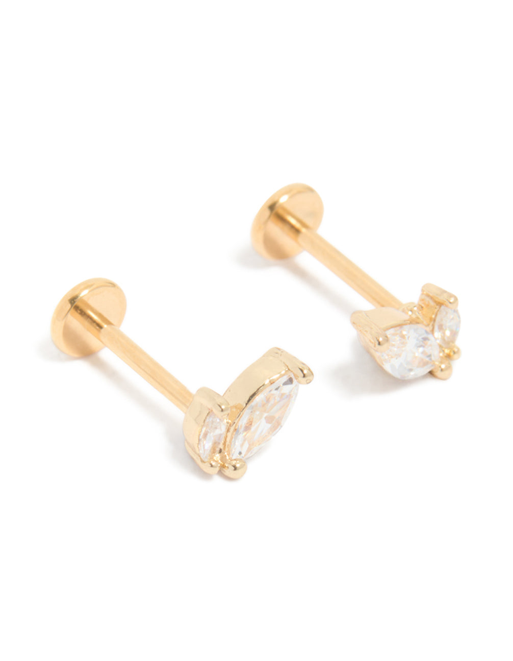 Gold Plated Titanium Marquise Cubic Zirconia Flat Back Studs