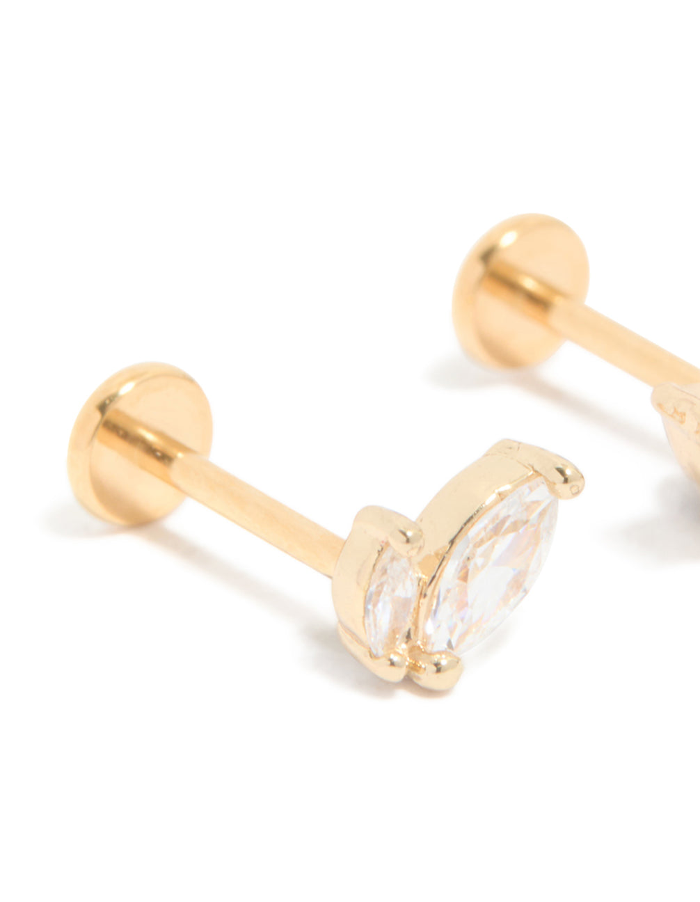 Gold Plated Titanium Marquise Cubic Zirconia Flat Back Studs