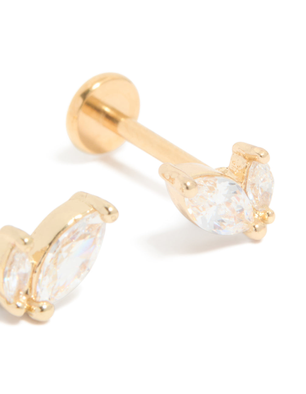 Gold Plated Titanium Marquise Cubic Zirconia Flat Back Studs