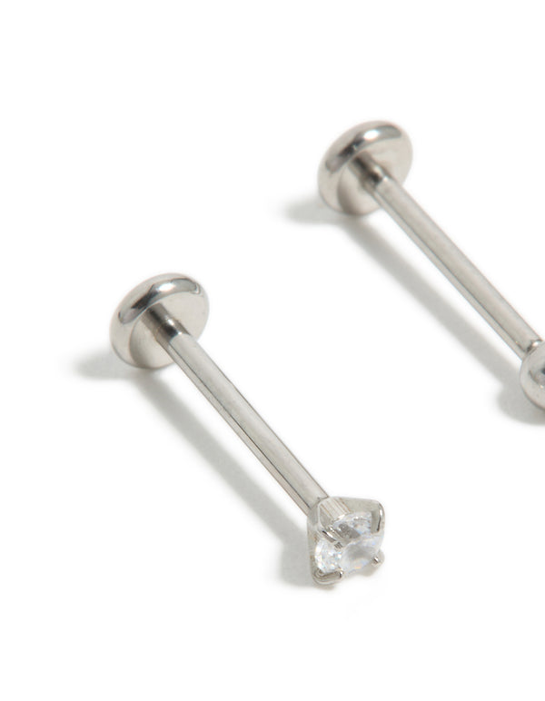 Titanium Cubic Zirconia Threadless Flat Back Nose Studs