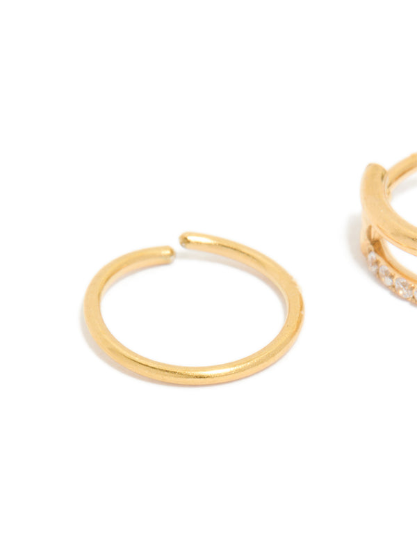 Gold Plated Surgical Steel Cubic Zirconia & Simple Nose Rings 2-Pack