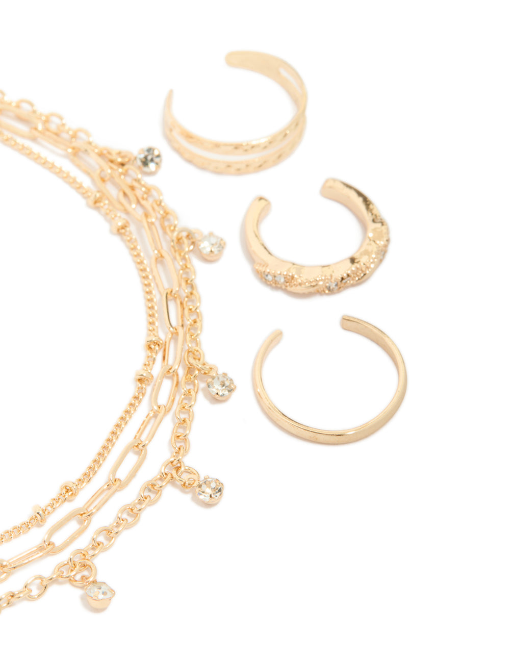 Gold Diamante Chain Anklet & Toe Rings Set