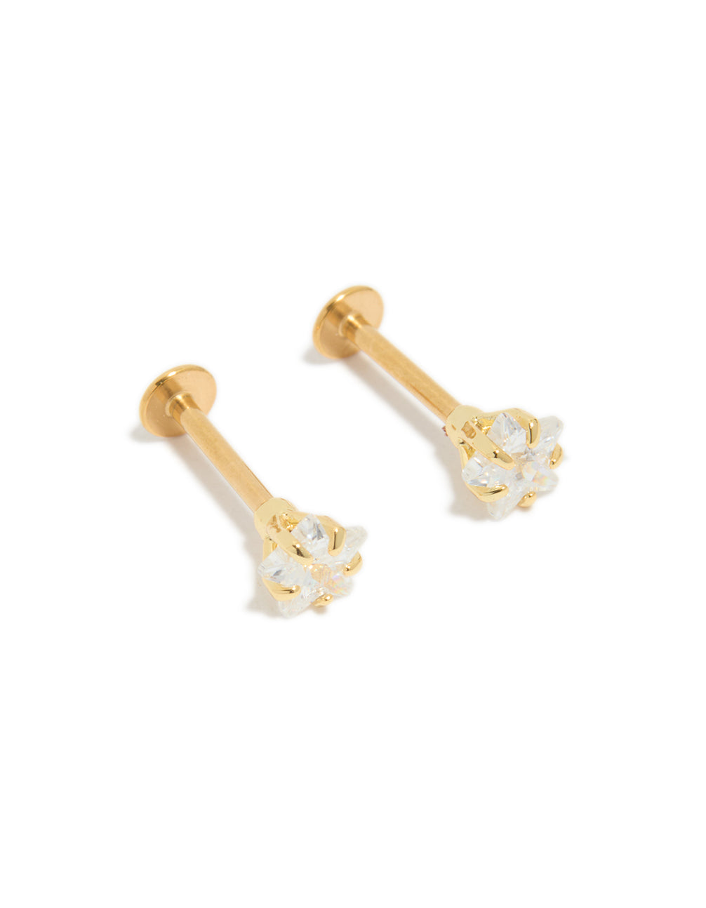 Gold Plated Surgical Steel Cubic Zirconia Star Flat Back Studs