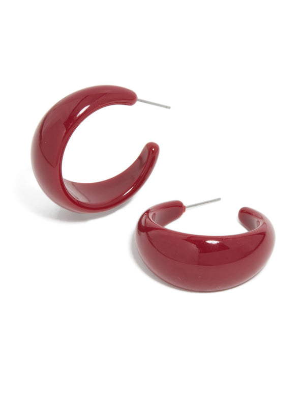 Burgundy Acrylic Marble Hoop Earrings