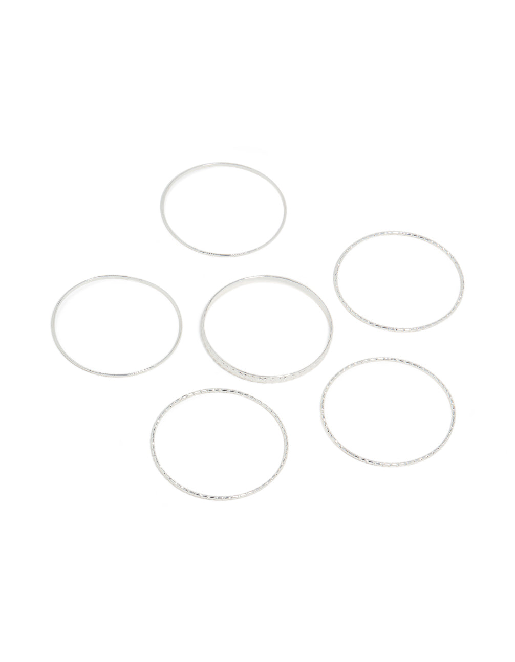 Silver Textured & Smooth Bangles 6-Pack