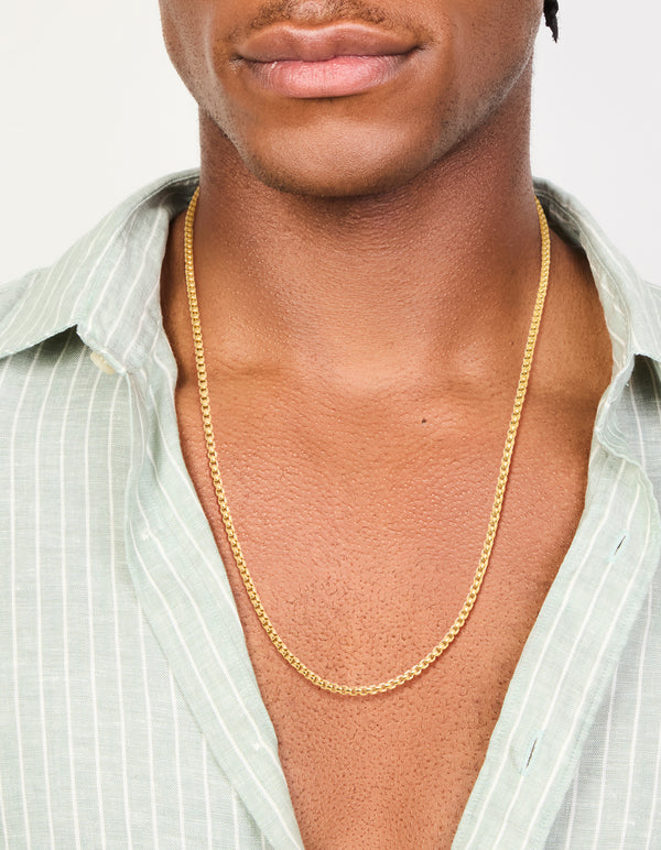 Mens Waterproof Gold Plated Stainless Steel Mini Box Chain Necklace
