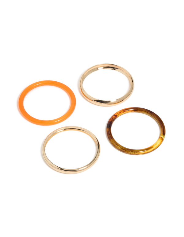 Discover this gold, brown and orange acrylic bangle 4-pack with front view