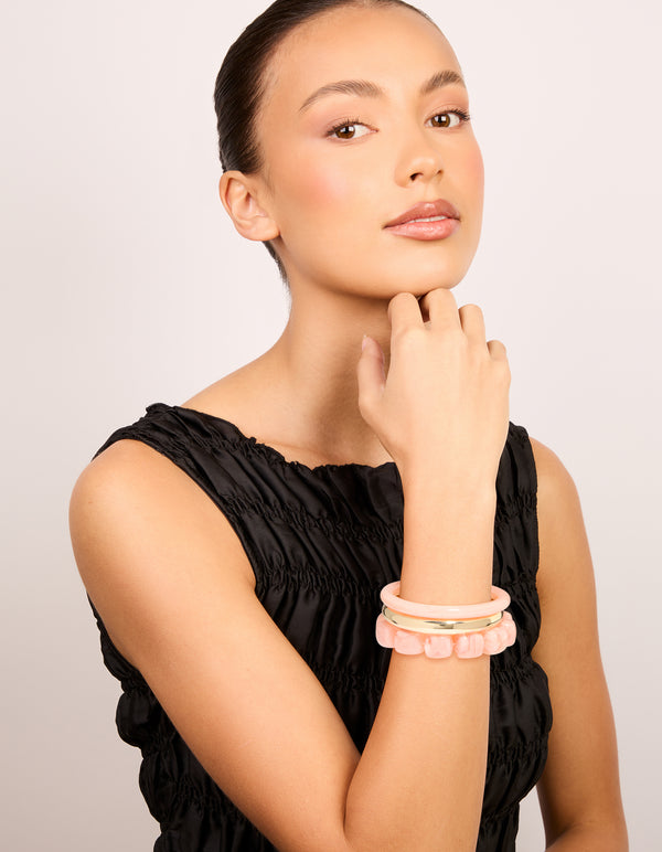 Pink Acrylic & Gold Smooth Bracelets 3-Pack