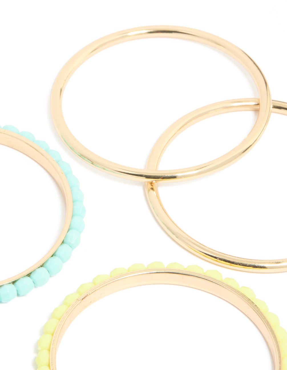 Gold Blue & Yellow Acrylic Beaded Bangles 6-Pack