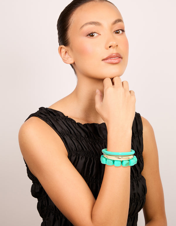 Gold & Turquoise Acrylic Bracelets 3-Pack