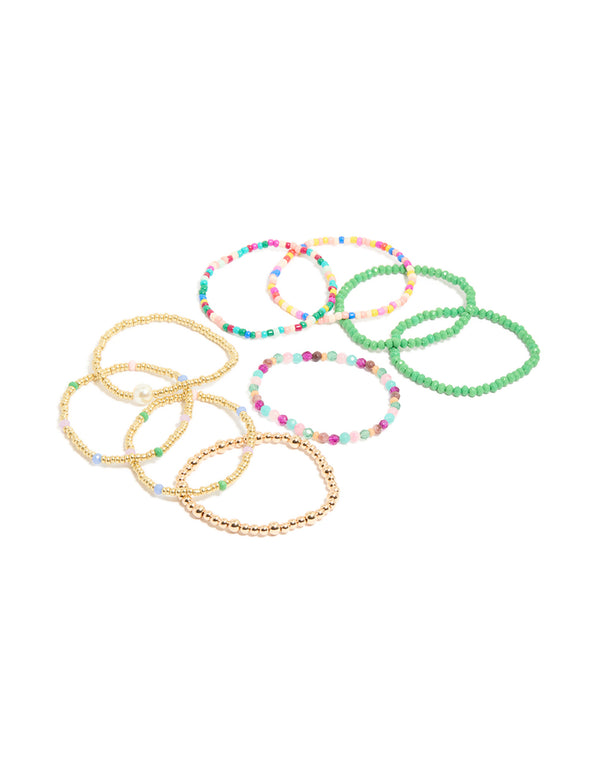Multicoloured Beaded Stretch Bracelets 9-Pack