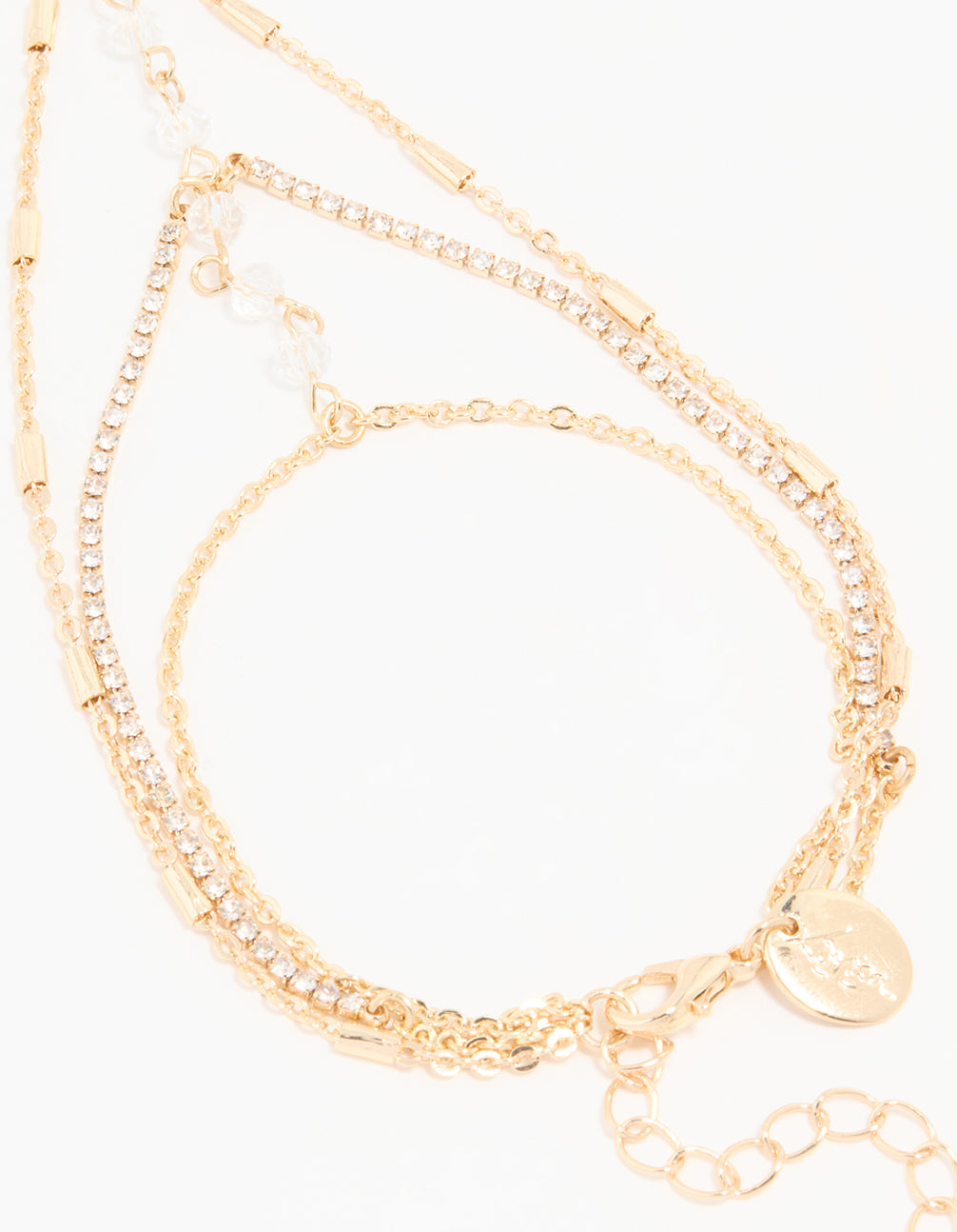 Gold Clear Bead & Diamante Layered Hand Chain