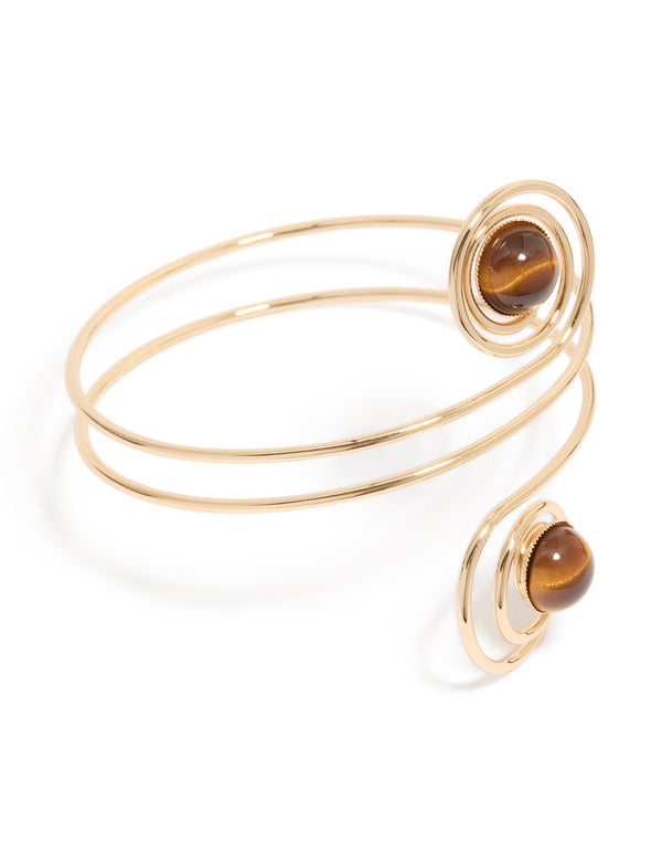 Gold Swirl & Brown Stones Arm Cuff