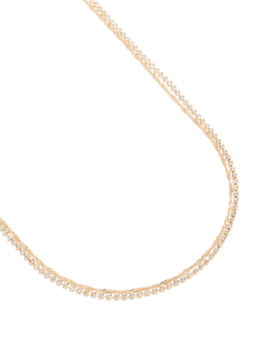 Featuring a gold double-layered waist chain with embellished crystal cubic zirconia detail view.