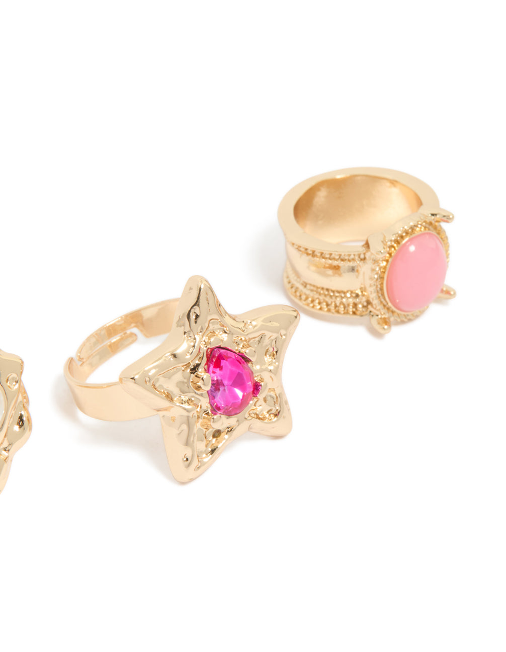 Brushed Gold Stone Rings 3-Pack