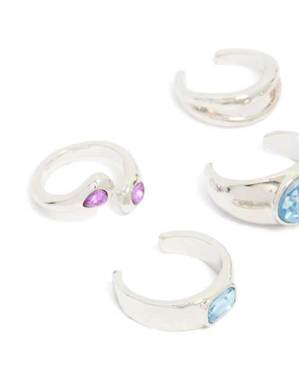 Silver Multicoloured Diamante Chunky Toe Rings 6-Pack