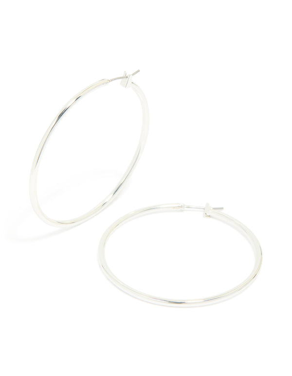 Silver Plated Large Thin Hoop Earrings