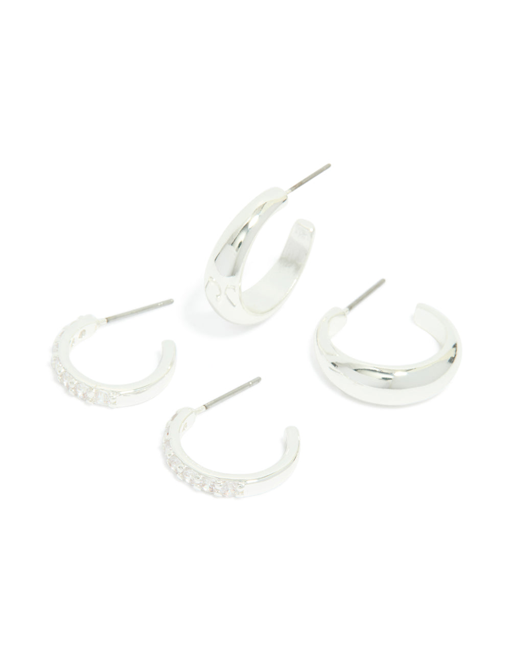 Silver Plated Cubic Zirconia & Smooth Hoop Earrings 2-Pack