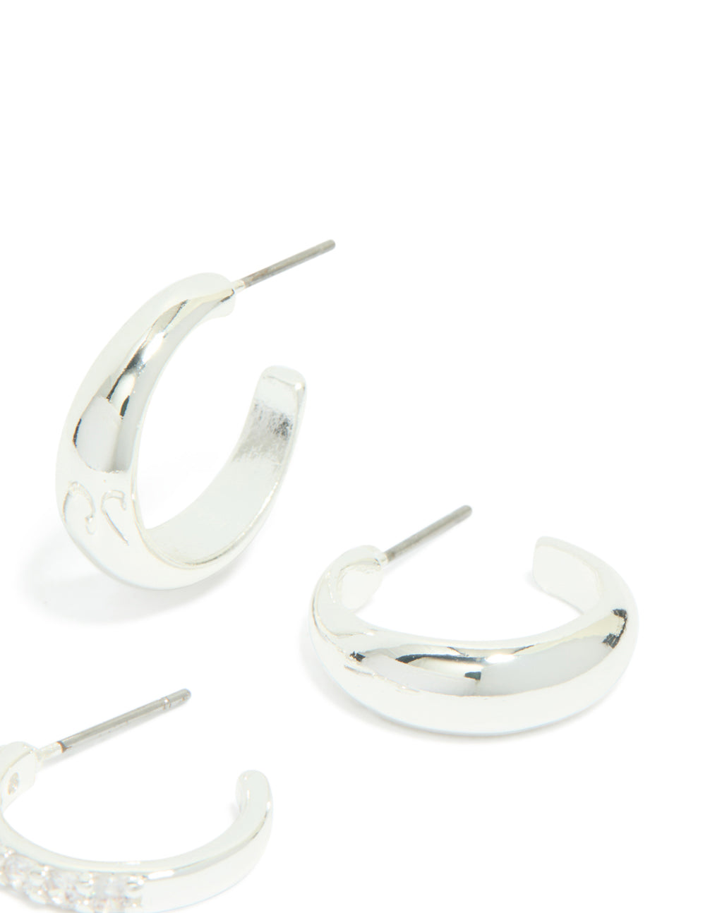 Silver Plated Cubic Zirconia & Smooth Hoop Earrings 2-Pack