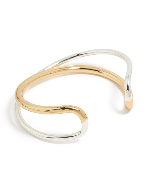Mixed Metal Plated Open Crossover Wrist Cuff