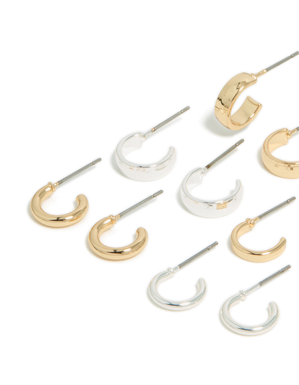 Mixed Metal Plain Open Hoop Earrings 8-Pack