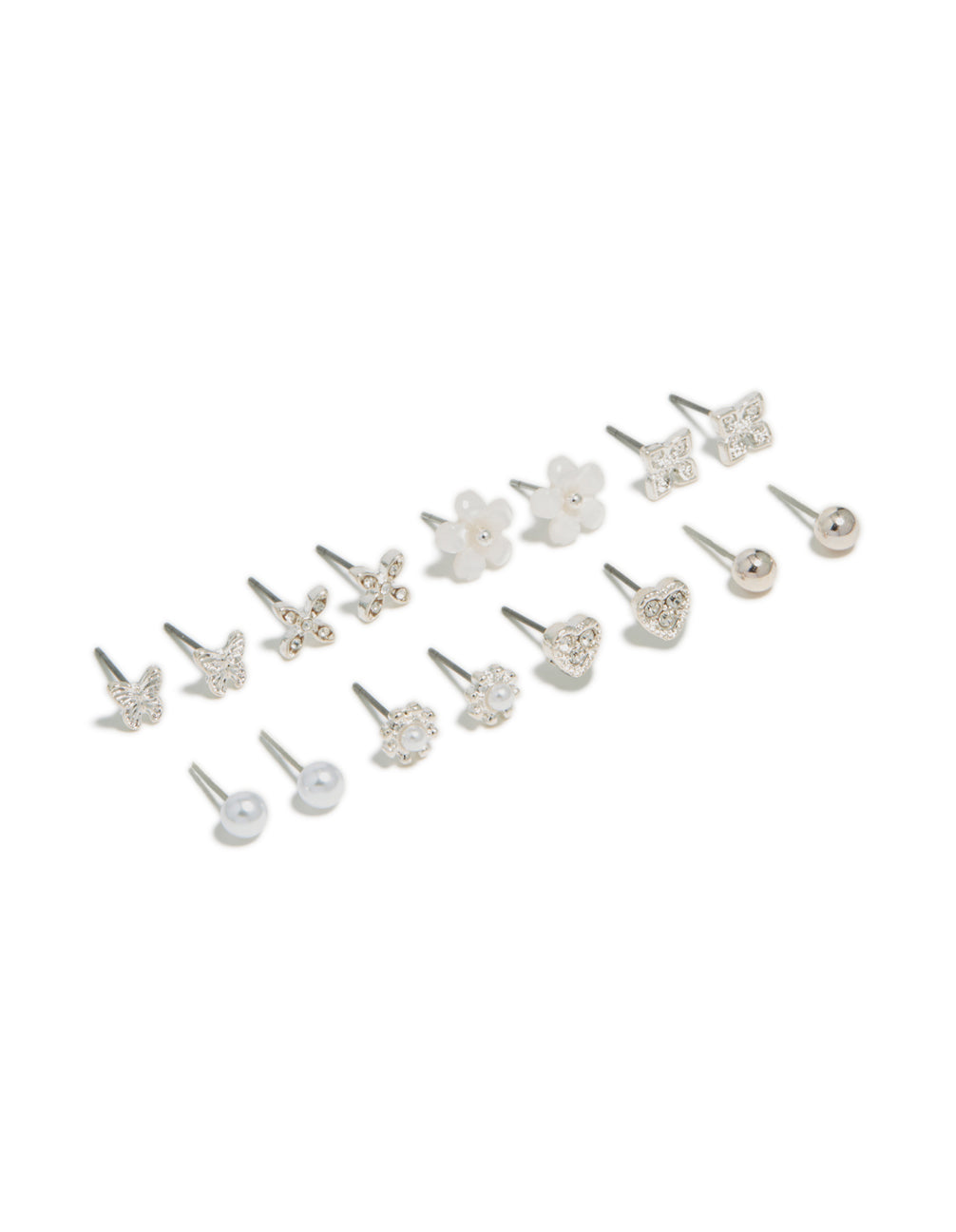 Silver Pearl Flower & Butterfly Earrings 8-Pack
