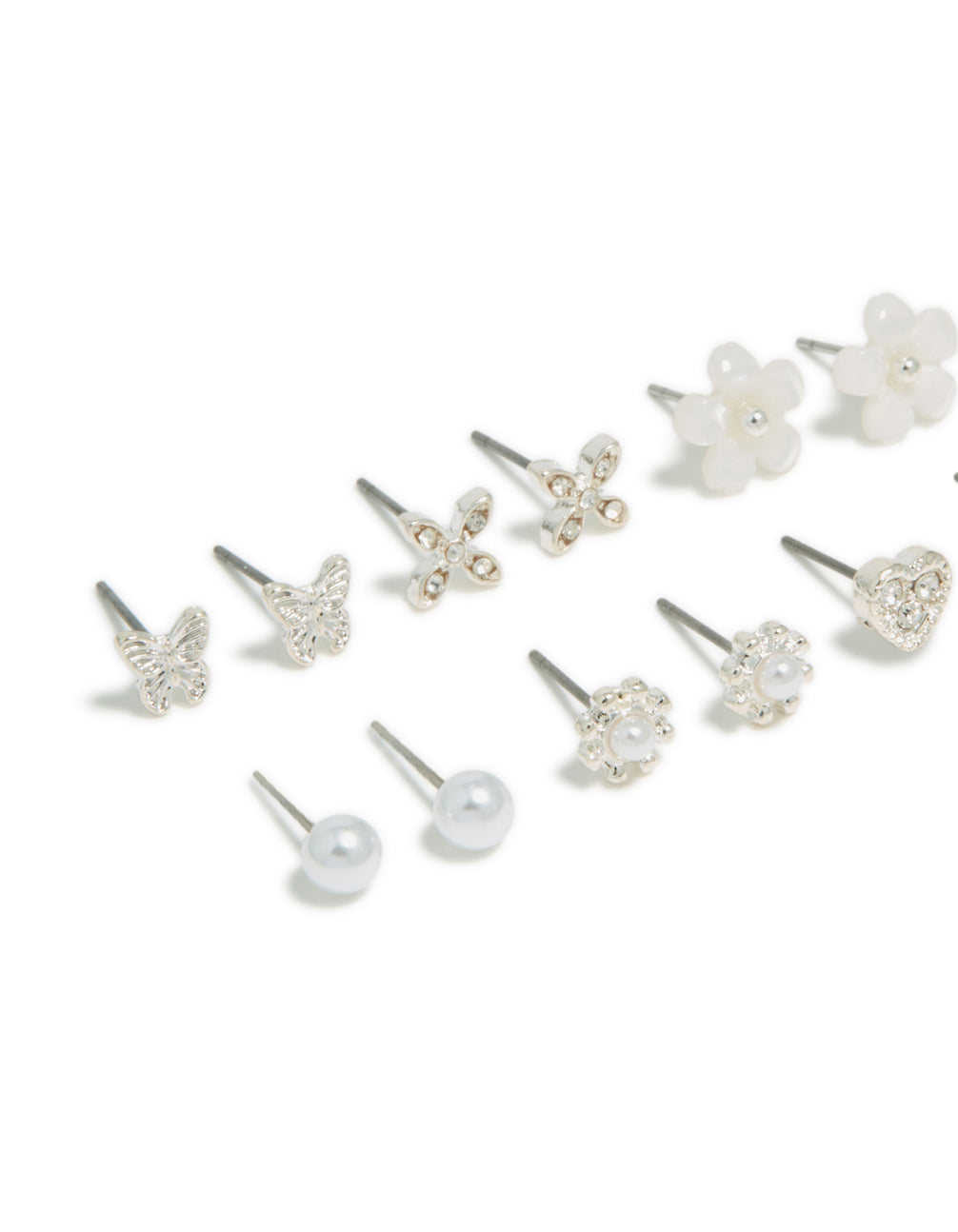 Silver Pearl Flower & Butterfly Earrings 8-Pack