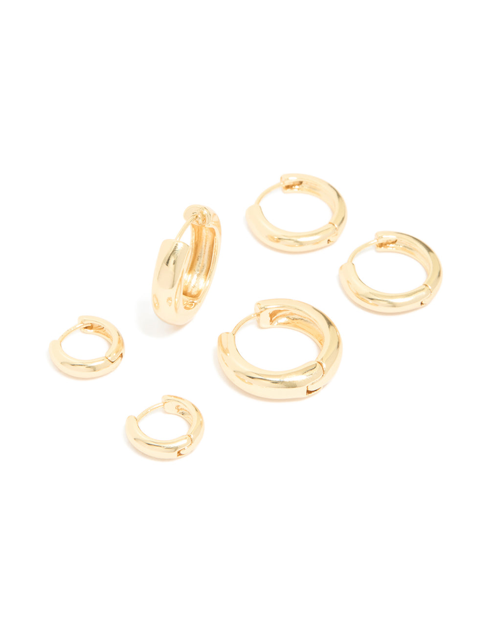 Elegant gold plated thick hoop earrings 3-pack front view