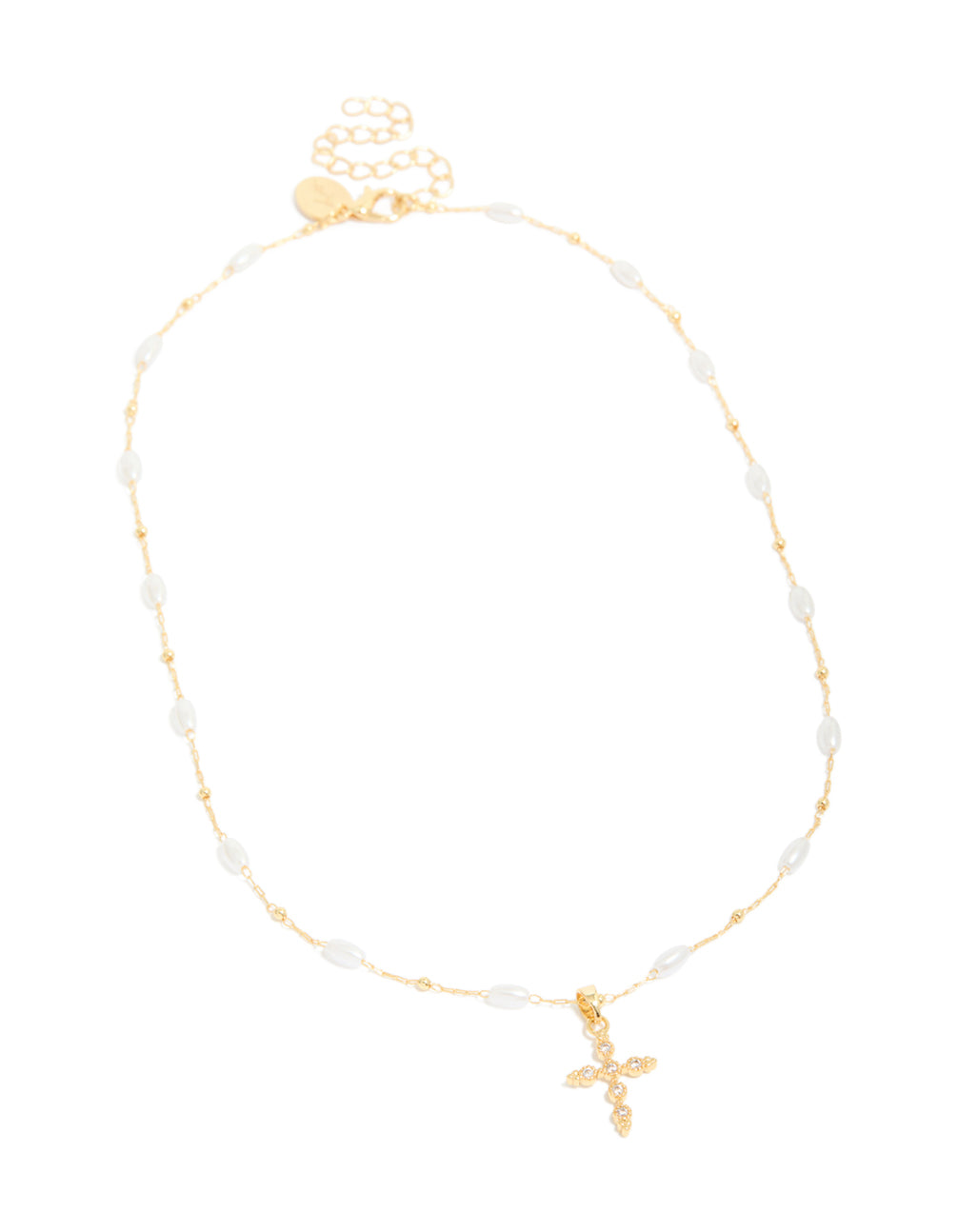 Gold Plated Cubic Zirconia Cross & Pearl Necklace