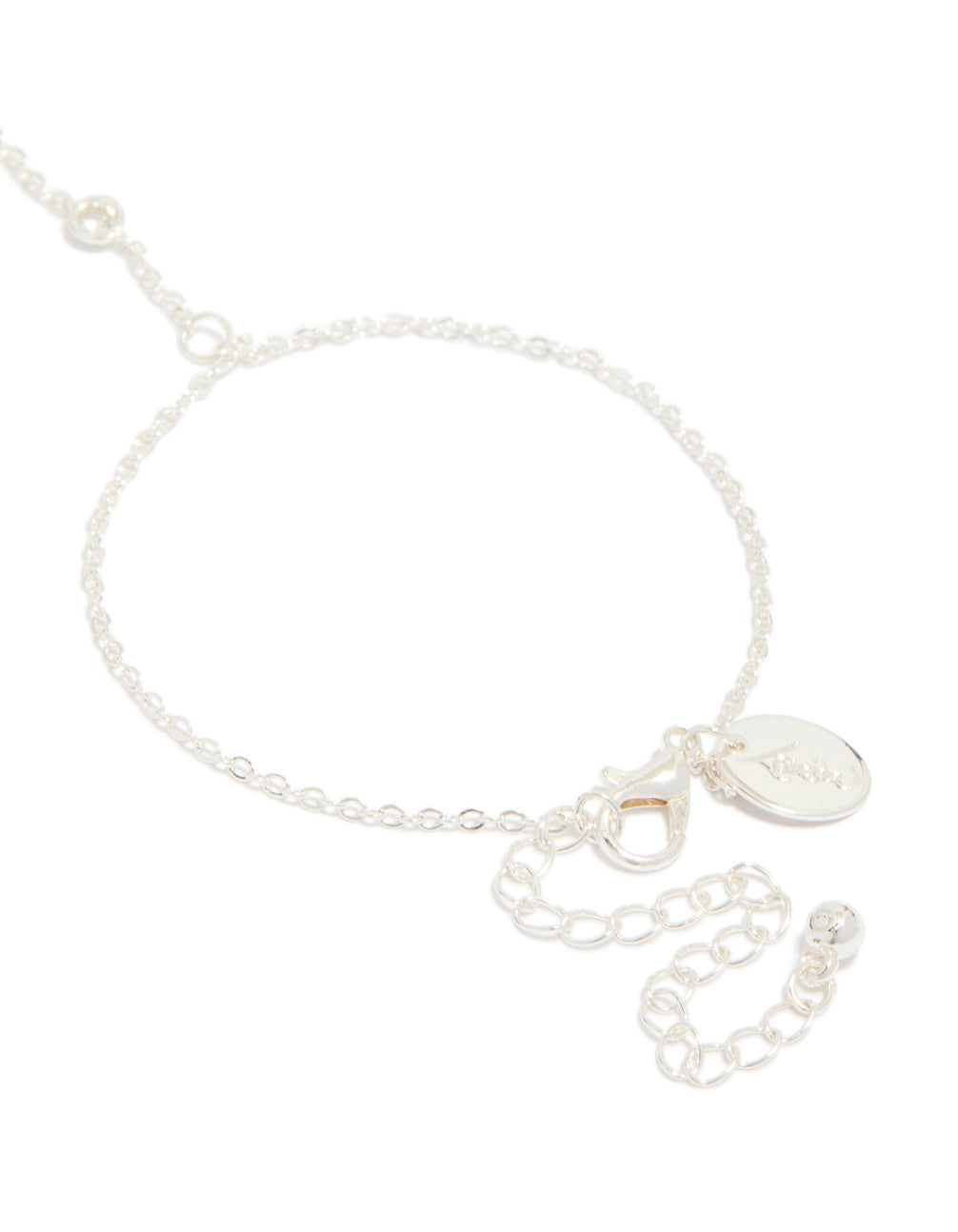 Beautiful silver plated cubic zirconia hand chain bracelet closure detail view