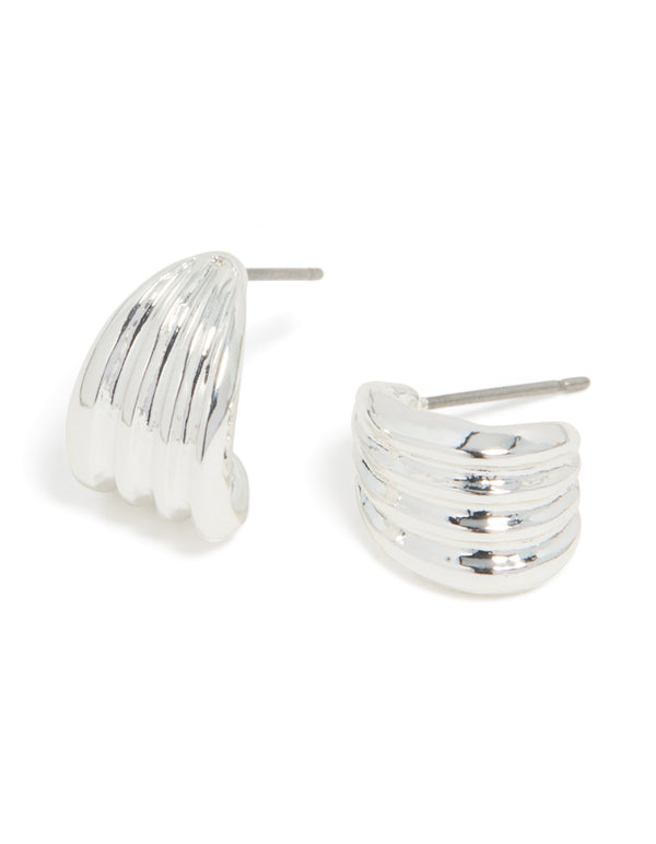 Silver Ribbed Clicker Huggie Earrings