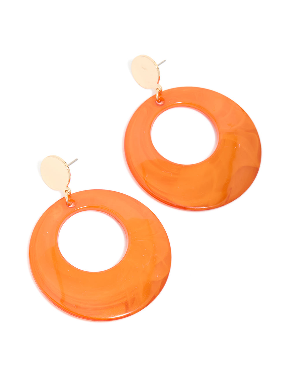Gold Orange Marble Circle Drop Earrings
