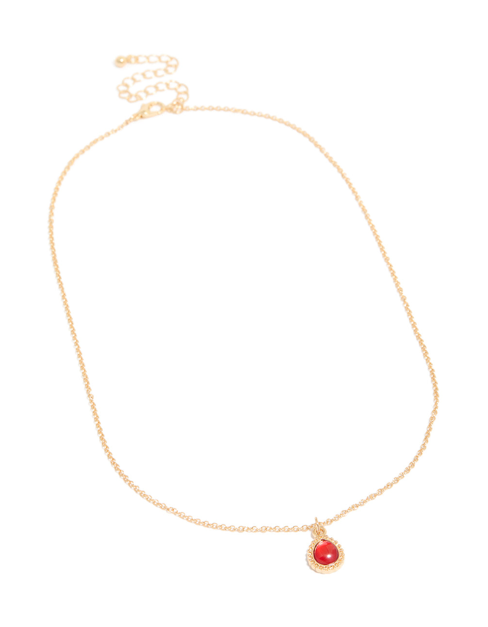 Gold Red Diamante Simple Teardrop Pendant Necklace