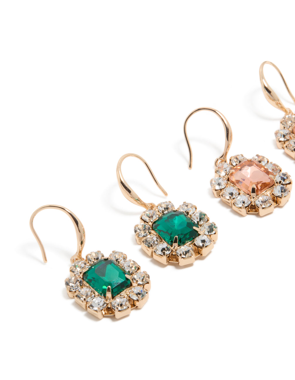 Gold Pink & Green Diamante Dainty Huggie Earrings 2-Pack