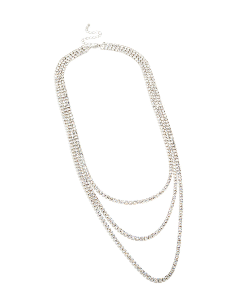 Silver Diamante Tennis Triple Layered Necklace